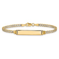 14K Polished Bracelet with Rhodium Pavé Solid Chain Solid Plate Curb Link 25.5x 5mm Plate ID, 7" view 3