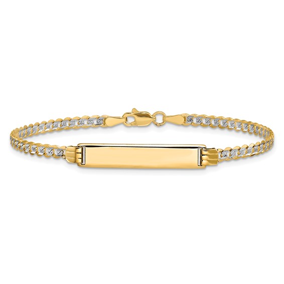 14k Polished with Rhodium Pavé Solid Chain/Solid Plate Curb Link 25.5x5mm Plate 7 inch ID Bracelet