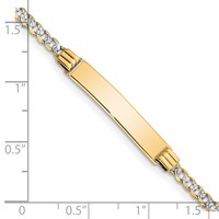 14K Polished Bracelet with Rhodium Pavé Solid Chain Solid Plate Curb Link 25.5x 5mm Plate ID, 7" view 4