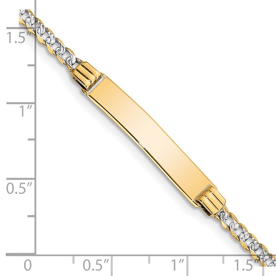 14k Polished with Rhodium Pavé Solid Chain/Solid Plate Curb Link 25.5x5mm Plate 7 inch ID Bracelet