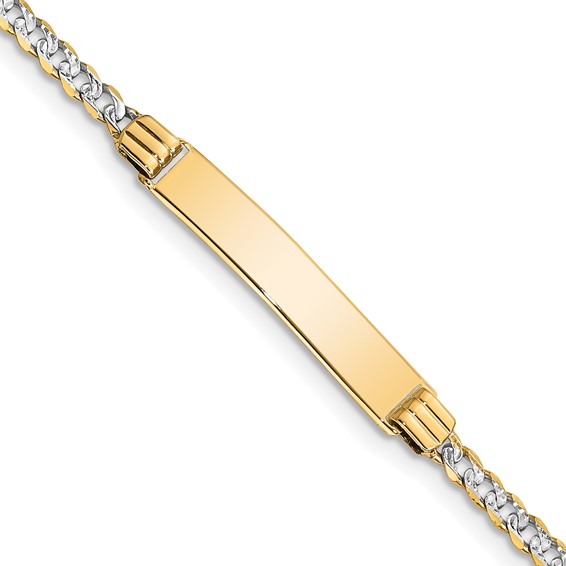 14k Polished with Rhodium Pavé Solid Chain/Solid Plate Curb Link 25.5x5mm Plate 7 inch ID Bracelet