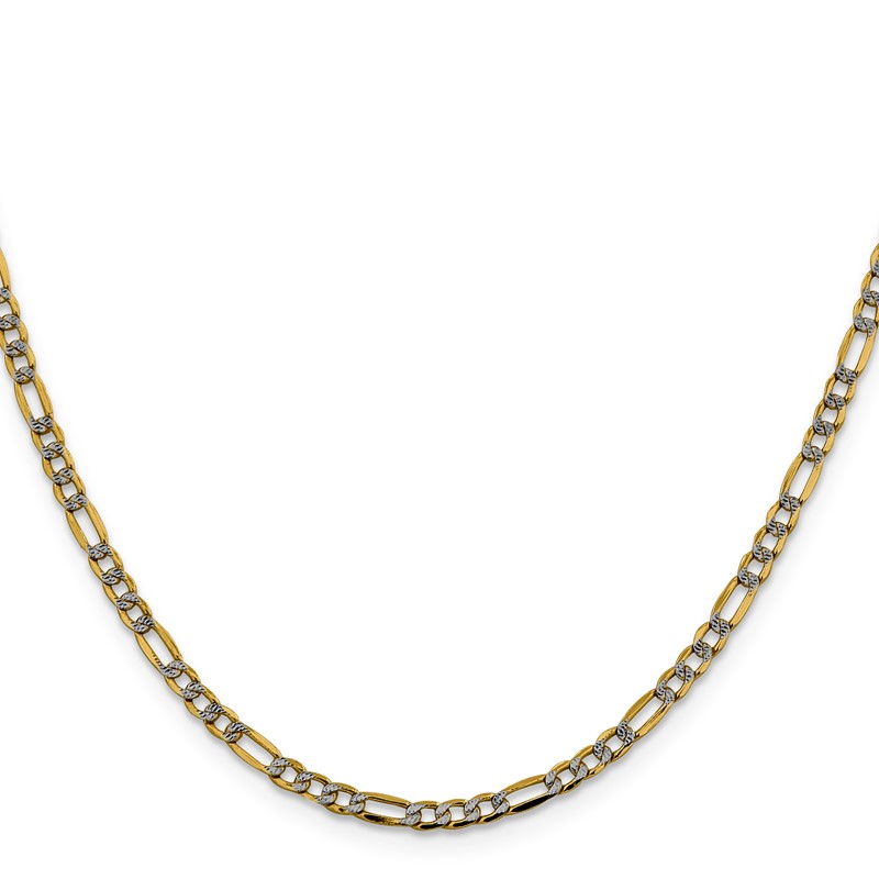 14K 20 inch 3.2mm Semi-Solid with Rhodium Pav Figaro with Lobster Clasp Chain