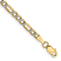 14K 3.2mm Semi-Solid Bracelet with Rhodium Pavé Figaro with Lobster Clasp, 7" view 1
