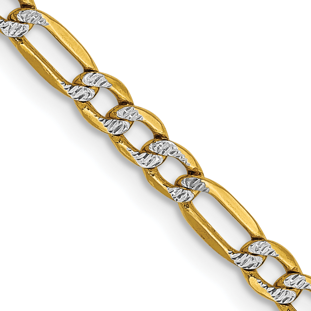 14K 16 inch 3.2mm Semi-Solid with Rhodium PavÃ© Figaro with Lobster Clasp Chain (PWC080-16)
