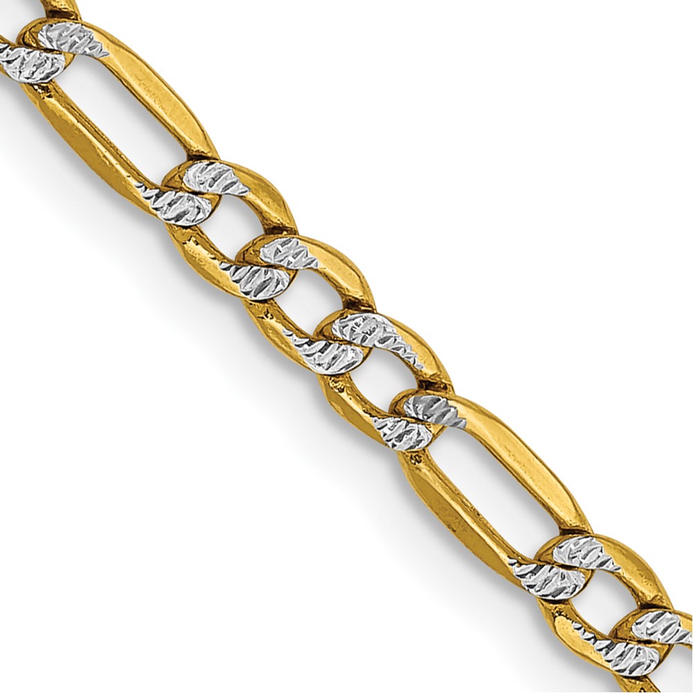 14K 16 inch 3.2mm Semi-Solid with Rhodium PavÃ© Figaro with Lobster Clasp Chain (PWC080-16)