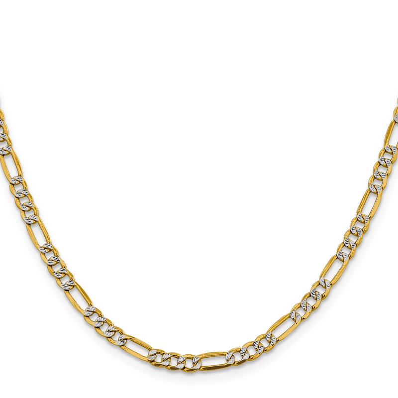 14K 16 inch 3.9mm Semi-Solid with Rhodium Pav Figaro with Lobster Clasp Chain
