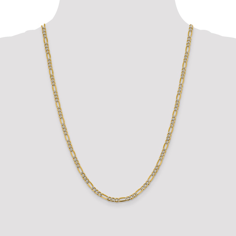 14K 24 inch 3.9mm Semi-Solid with Rhodium PavÃ© Figaro with Lobster Clasp Chain (PWC100-24)