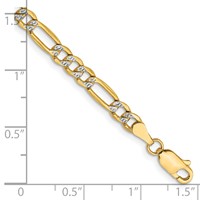 14K 3.9mm Semi-Solid Bracelet with Rhodium Pavé Figaro with Lobster Clasp, 7" view 2