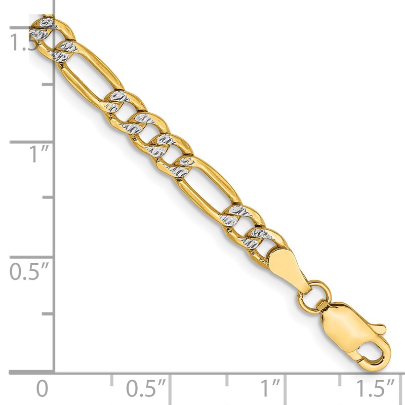 14K 7 inch 3.9mm Semi-Solid with Rhodium Pav Figaro with Lobster Clasp Bracelet