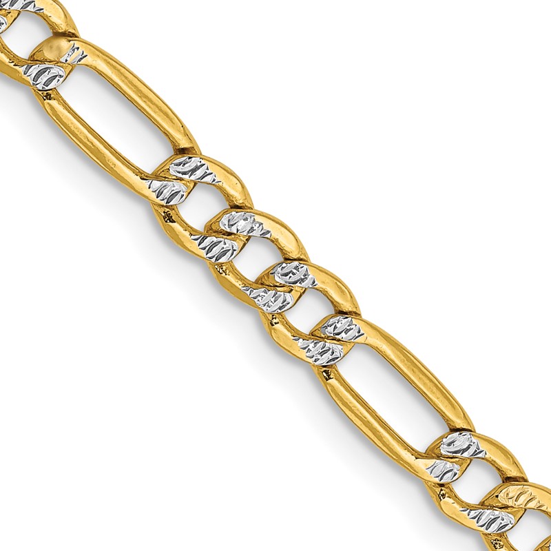 14K 16 inch 3.9mm Semi-Solid with Rhodium Pav Figaro with Lobster Clasp Chain