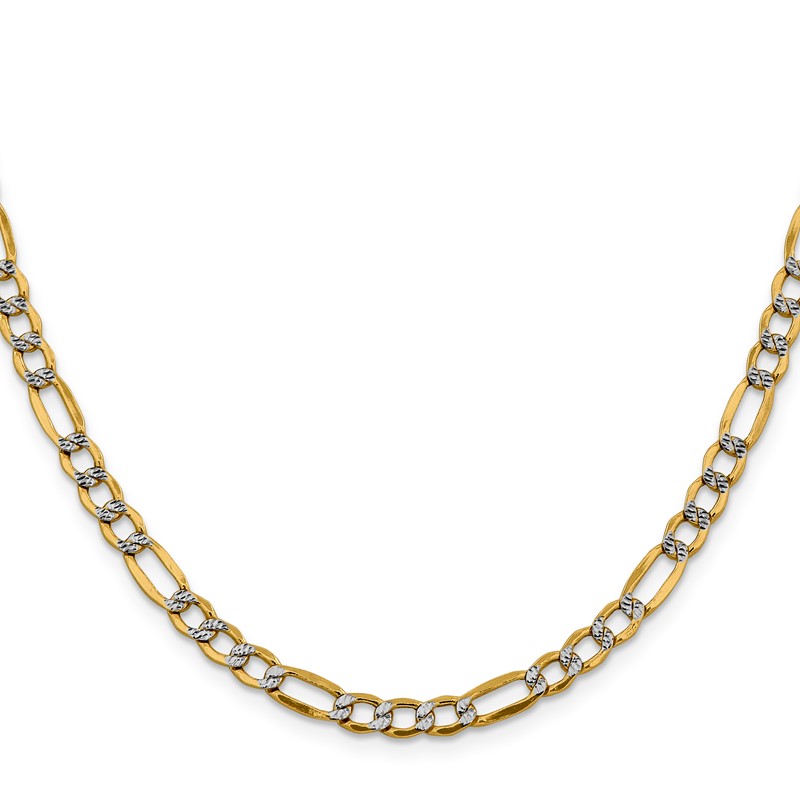14K 26 inch 5.25mm Semi-Solid with Rhodium Pav Figaro with Lobster Clasp Chain
