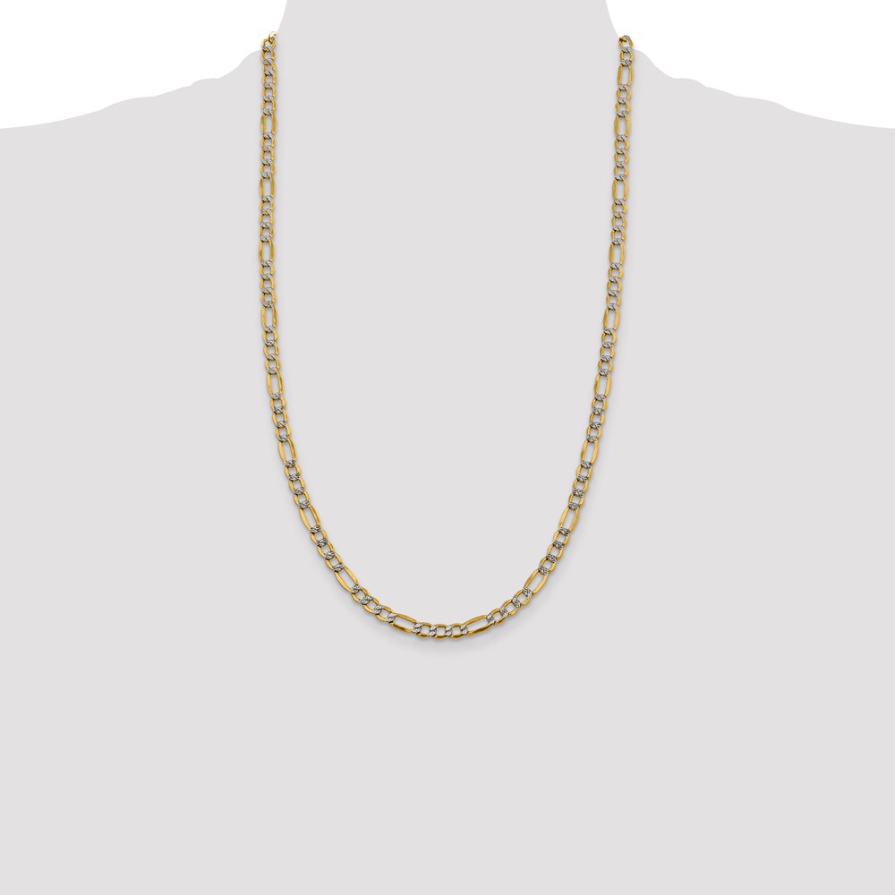 14K 26 inch 5.25mm Semi-Solid with Rhodium PavÃ© Figaro with Lobster Clasp Chain (PWC120-26)