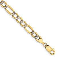 14K 5.25mm Semi-Solid Bracelet with Rhodium Pavé Figaro with Lobster Clasp, 7" view 1