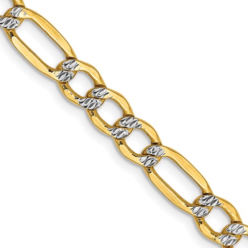 14K 24 inch 5.25mm Semi-Solid with Rhodium Pav? Figaro with Lobster Clasp Chain