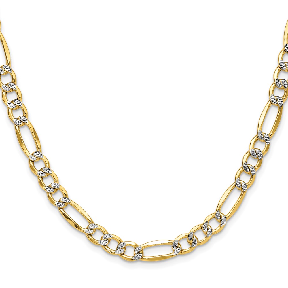 14k 6.5mm Semi-solid with Rhodium PavÃ© Figaro Chain (PWC150-24)