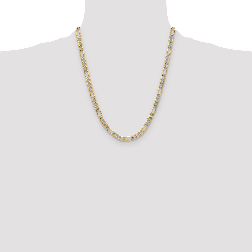 14k 6.5mm Semi-solid with Rhodium PavÃ© Figaro Chain (PWC150-22)