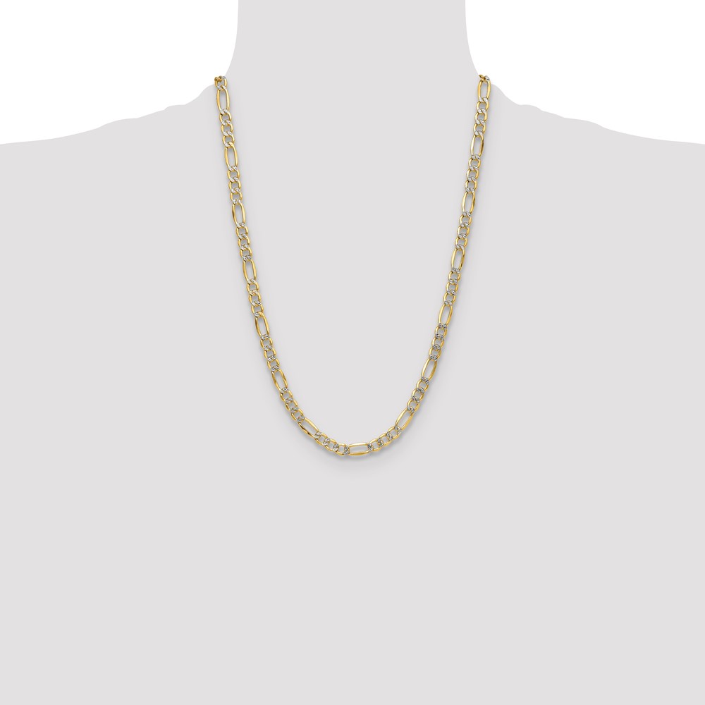 14k 6.5mm Semi-solid with Rhodium PavÃ© Figaro Chain (PWC150-24)