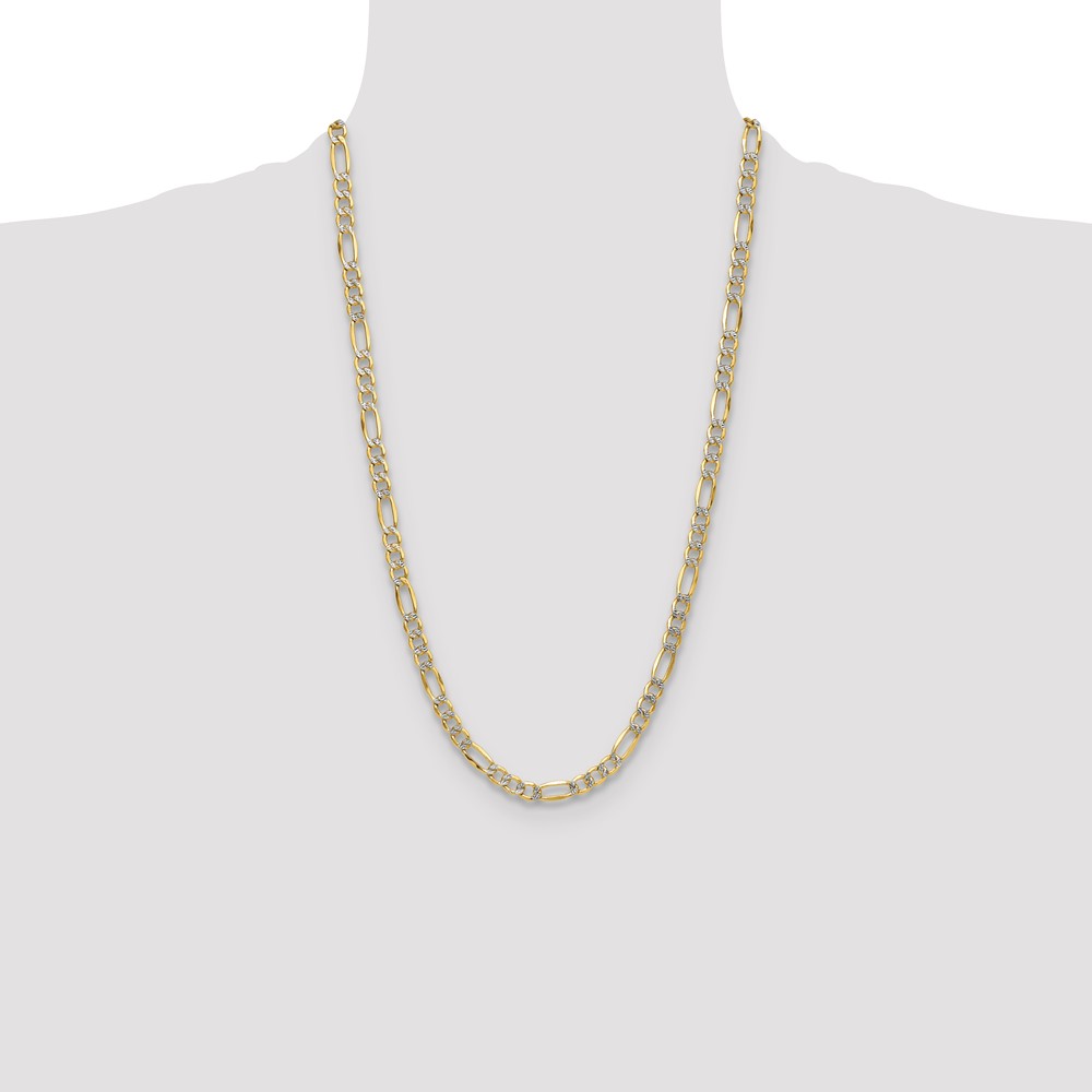 14k 6.5mm Semi-solid with Rhodium PavÃ© Figaro Chain (PWC150-26)