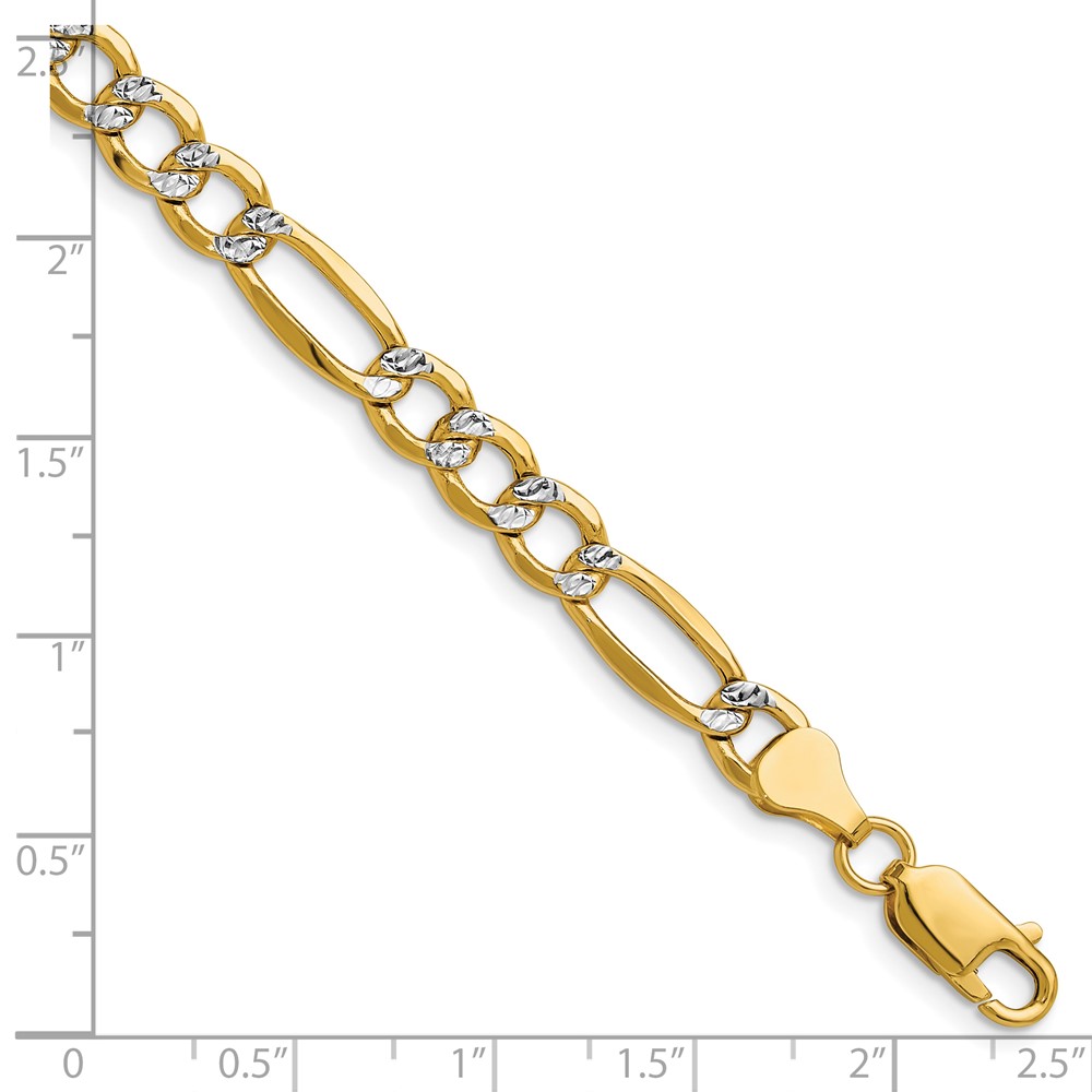 14k 6.5mm Semi-solid with Rhodium PavÃ© Figaro Chain (PWC150-8)