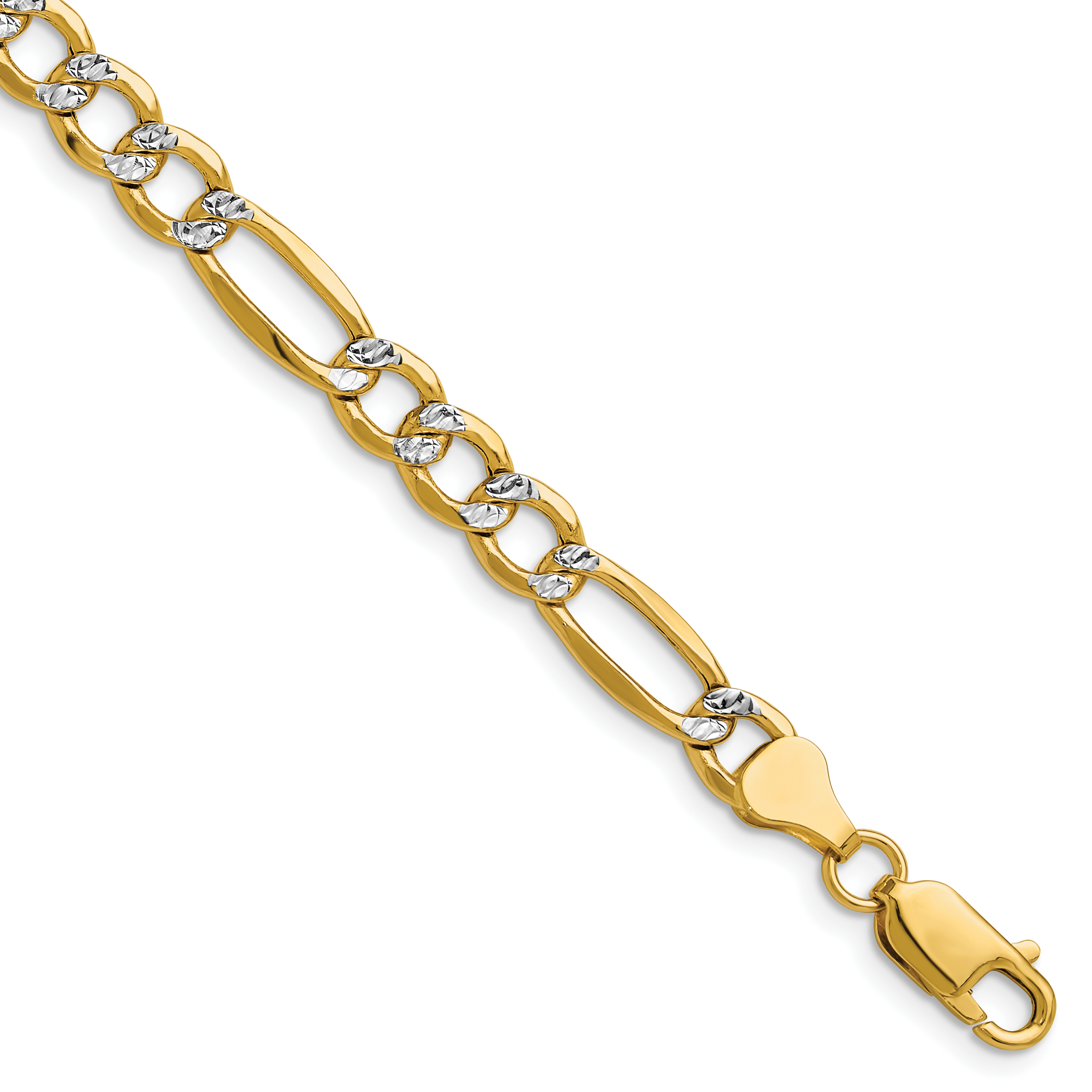 14k 6.5mm Semi-solid with Rhodium PavÃ© Figaro Chain (PWC150-8)