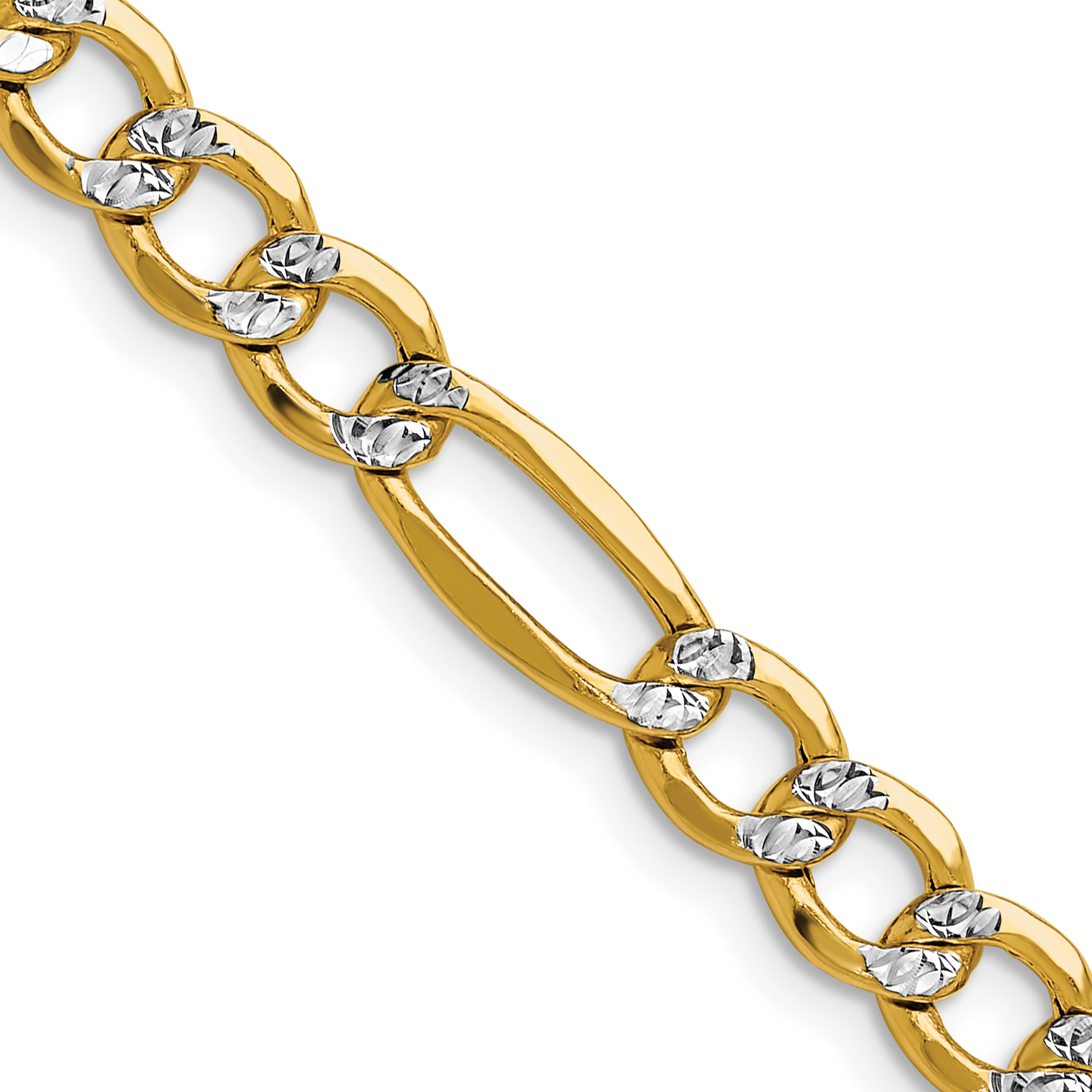 14k 6.5mm Semi-solid with Rhodium PavÃ© Figaro Chain (PWC150-22)