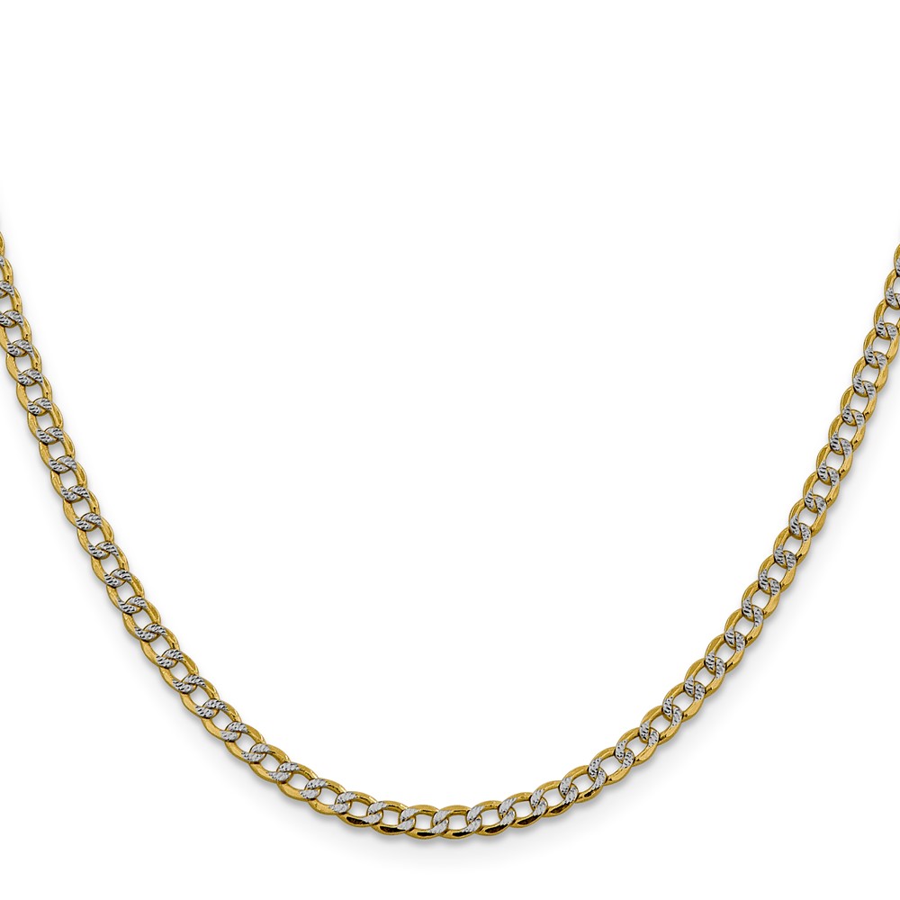 14K 20 inch 3.4mm Semi-Solid with Rhodium PavÃ© Curb with Lobster Clasp Chain (PWF080-20)