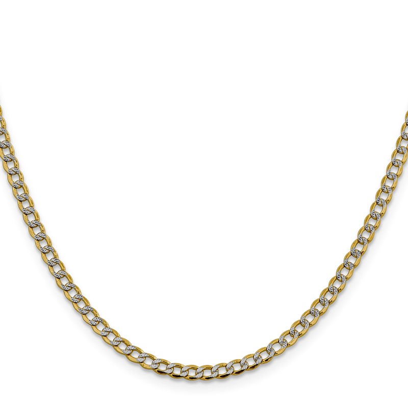 14K 22 inch 3.4mm Semi-Solid with Rhodium Pav Curb with Lobster Clasp Chain