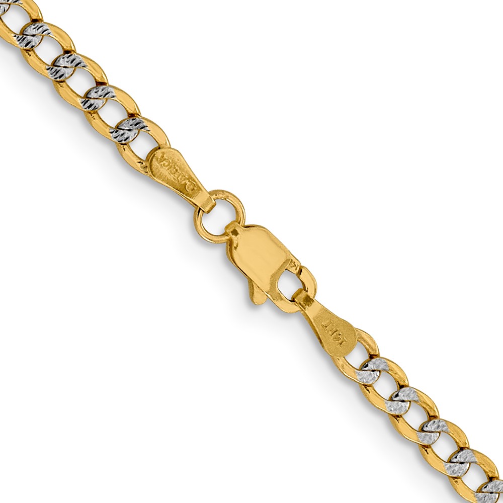 14K 20 inch 3.4mm Semi-Solid with Rhodium PavÃ© Curb with Lobster Clasp Chain (PWF080-20)