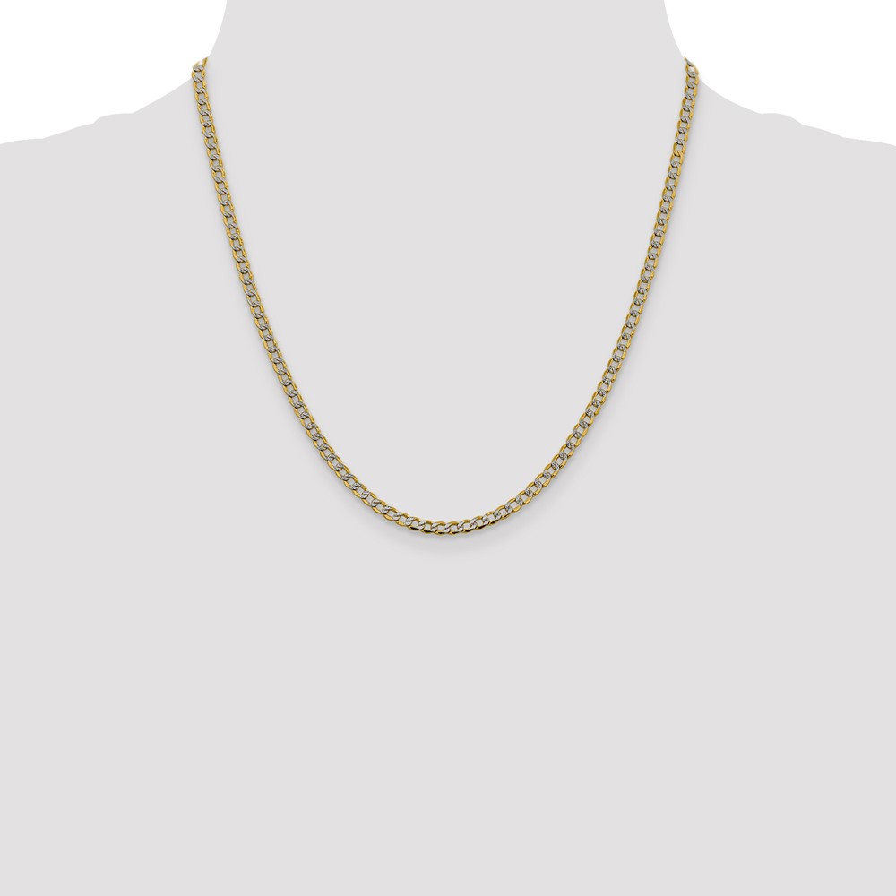 14K 20 inch 3.4mm Semi-Solid with Rhodium PavÃ© Curb with Lobster Clasp Chain (PWF080-20)