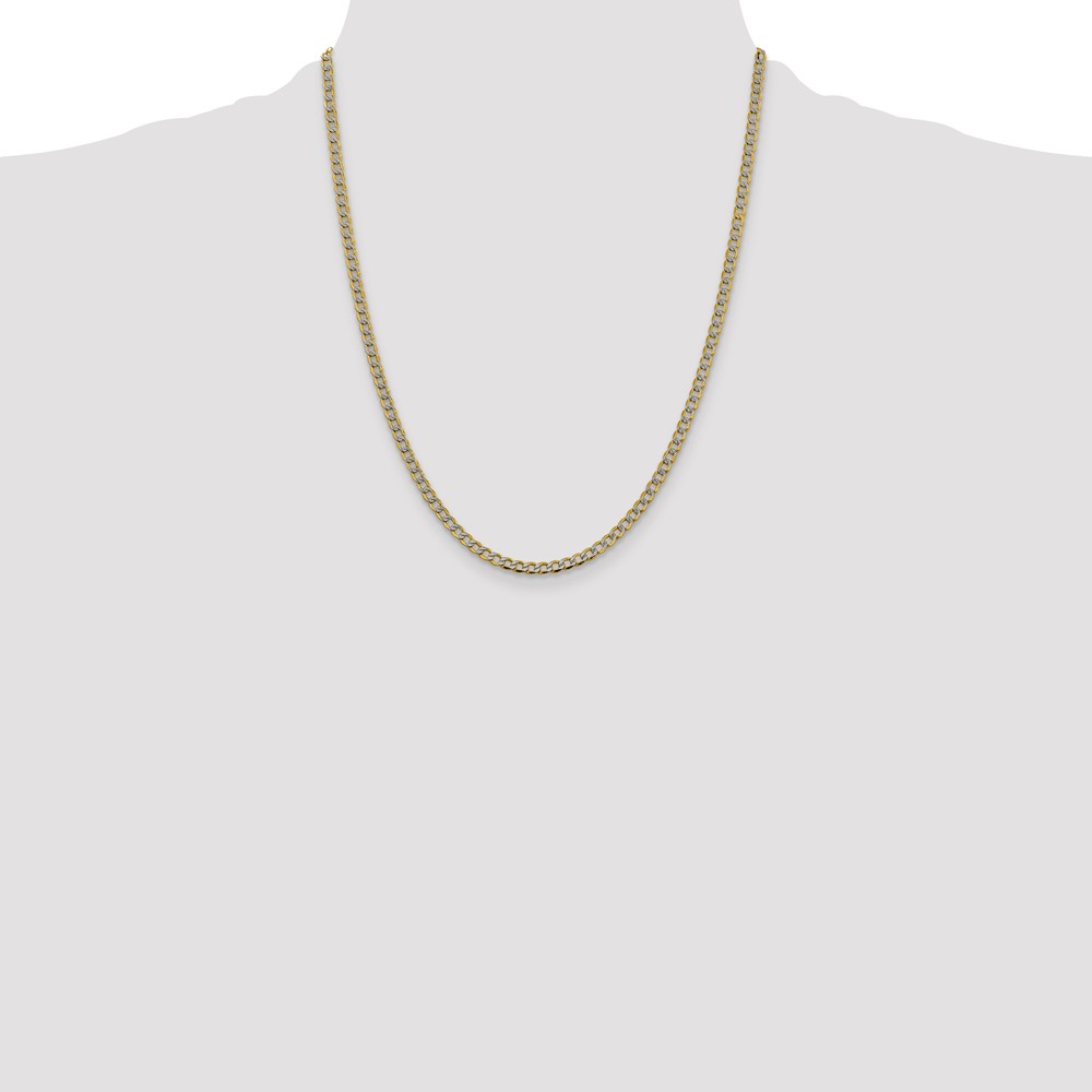 14K 22 inch 3.4mm Semi-Solid with Rhodium PavÃ© Curb with Lobster Clasp Chain (PWF080-22)