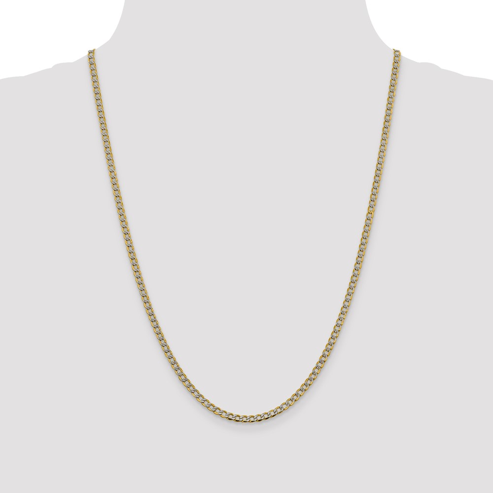14K 24 inch 3.4mm Semi-Solid with Rhodium PavÃ© Curb with Lobster Clasp Chain (PWF080-24)