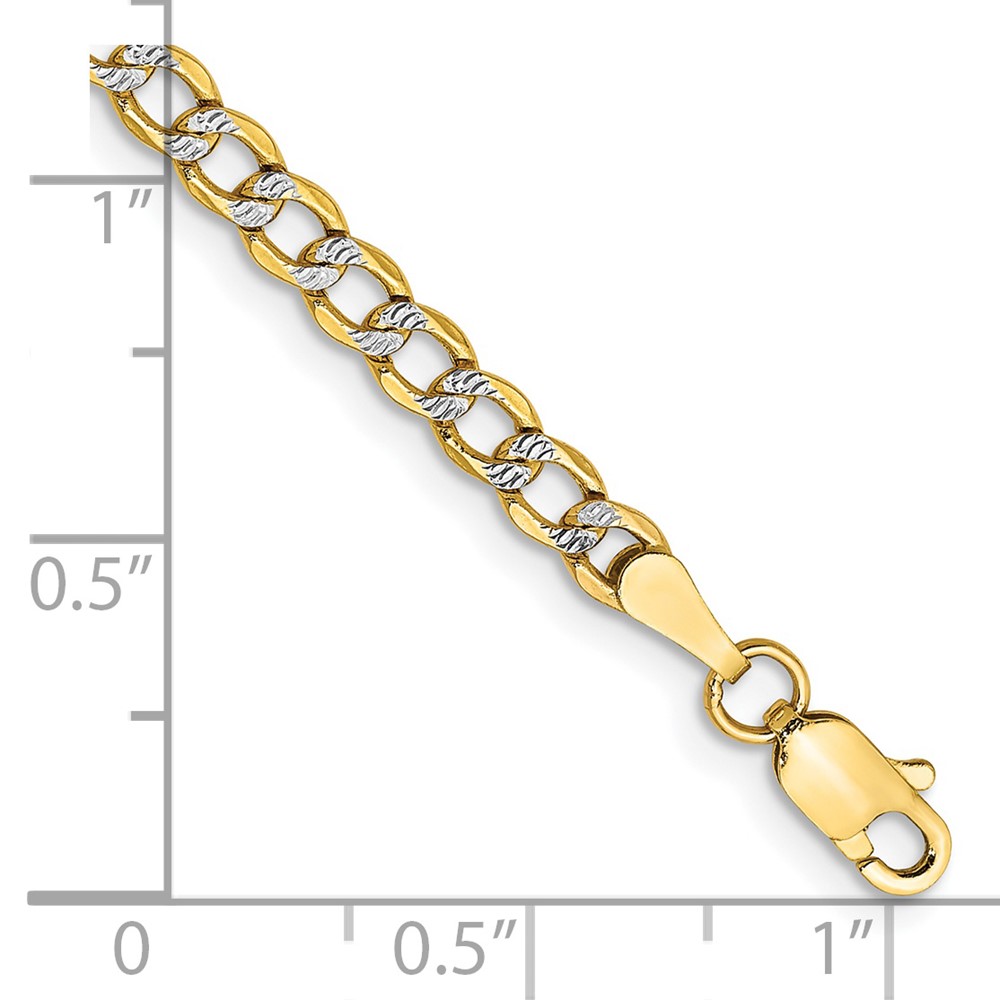 14K 7 inch 3.4mm Semi-Solid with Rhodium PavÃ© Curb with Lobster Clasp Bracelet (PWF080-7)
