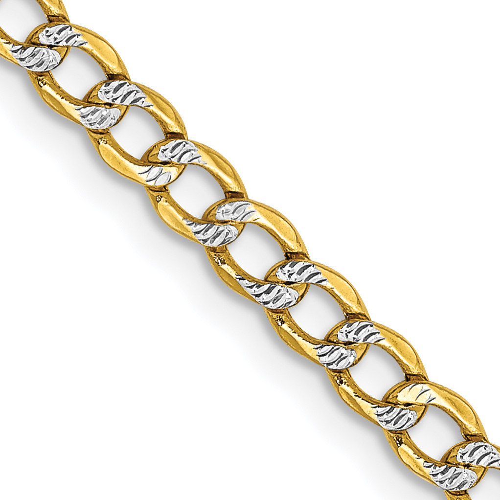 14K 20 inch 3.4mm Semi-Solid with Rhodium PavÃ© Curb with Lobster Clasp Chain (PWF080-20)