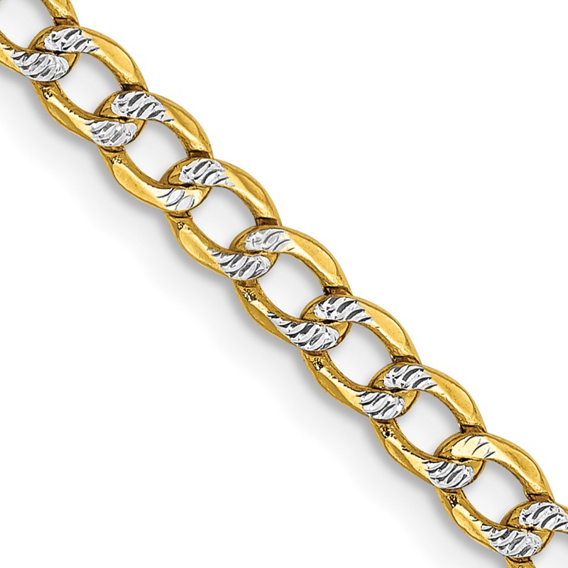 14K 22 inch 3.4mm Semi-Solid with Rhodium Pav Curb with Lobster Clasp Chain