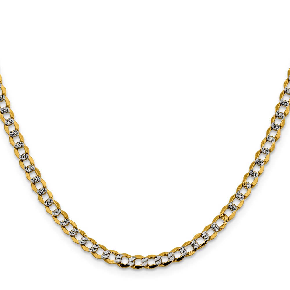 14K 16 inch 4.3mm Semi-Solid with Rhodium PavÃ© Curb with Lobster Clasp Chain (PWF100-16)