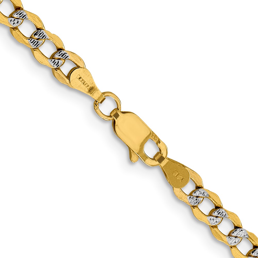 14K 16 inch 4.3mm Semi-Solid with Rhodium PavÃ© Curb with Lobster Clasp Chain (PWF100-16)