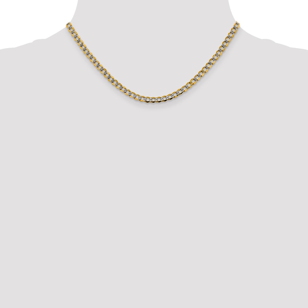 14K 16 inch 4.3mm Semi-Solid with Rhodium PavÃ© Curb with Lobster Clasp Chain (PWF100-16)