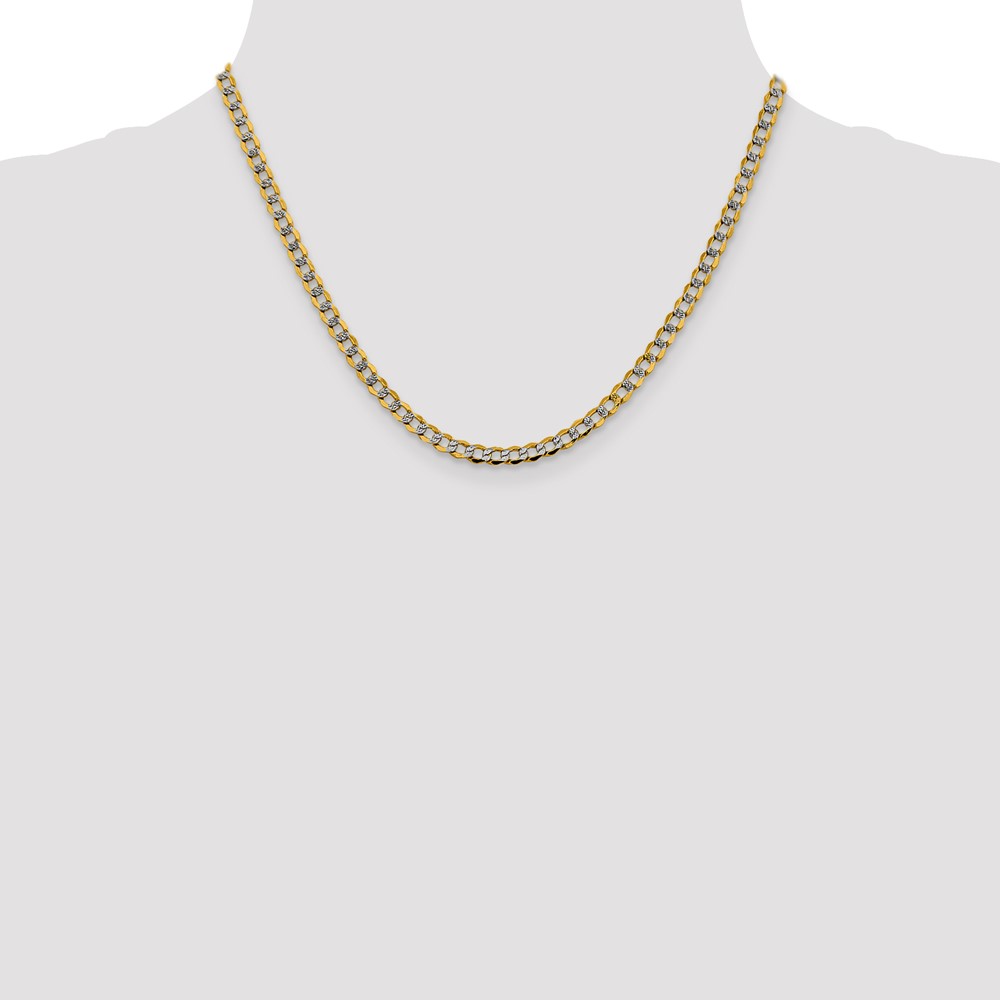 14K 18 inch 4.3mm Semi-Solid with Rhodium PavÃ© Curb with Lobster Clasp Chain (PWF100-18)