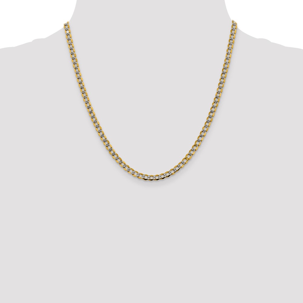 14K 20 inch 4.3mm Semi-Solid with Rhodium PavÃ© Curb with Lobster Clasp Chain (PWF100-20)
