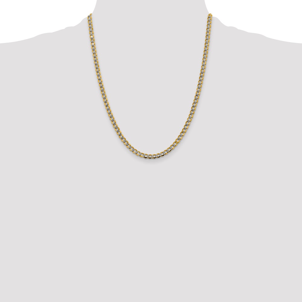 14K 22 inch 4.3mm Semi-Solid with Rhodium PavÃ© Curb with Lobster Clasp Chain (PWF100-22)