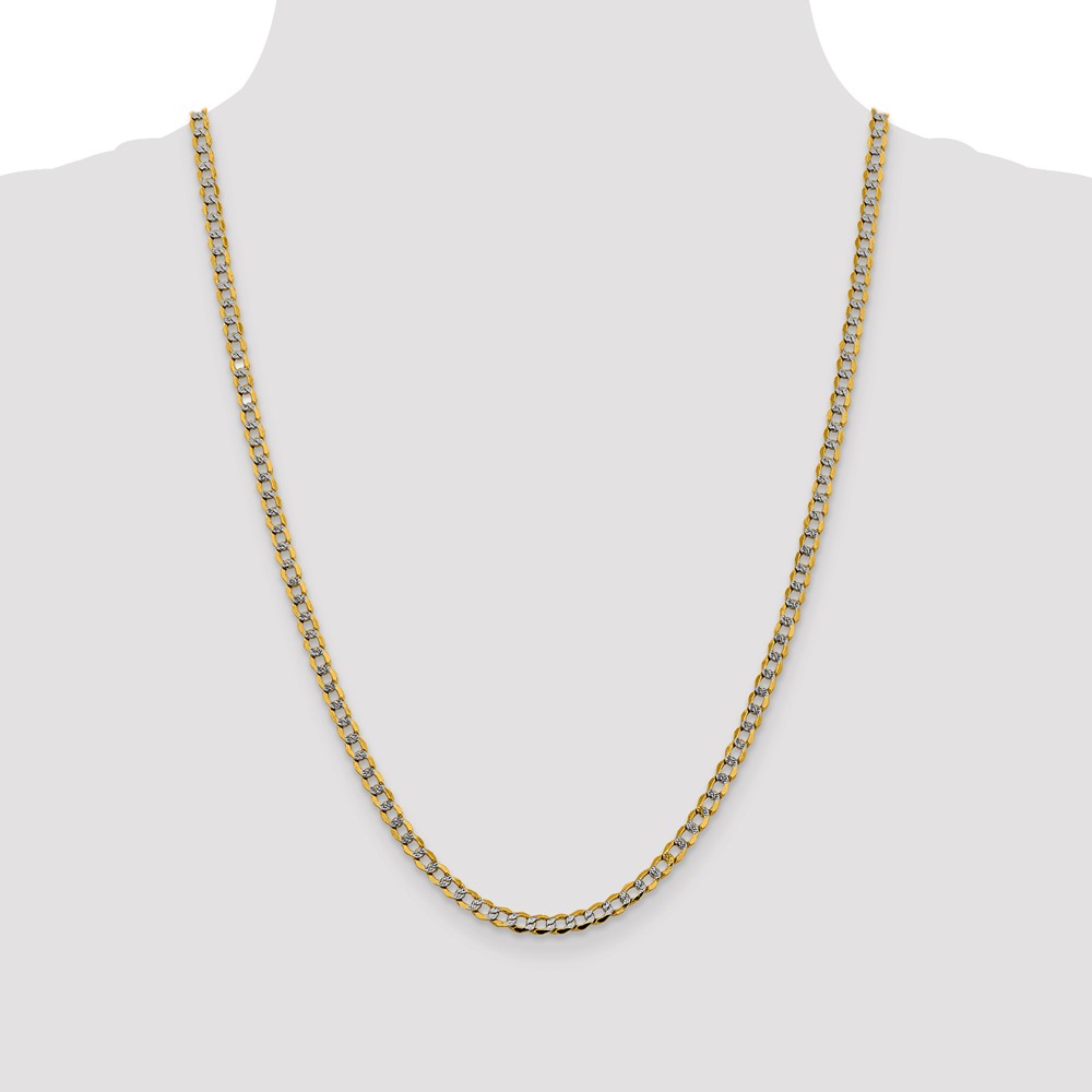 14K 24 inch 4.3mm Semi-Solid with Rhodium PavÃ© Curb with Lobster Clasp Chain (PWF100-24)