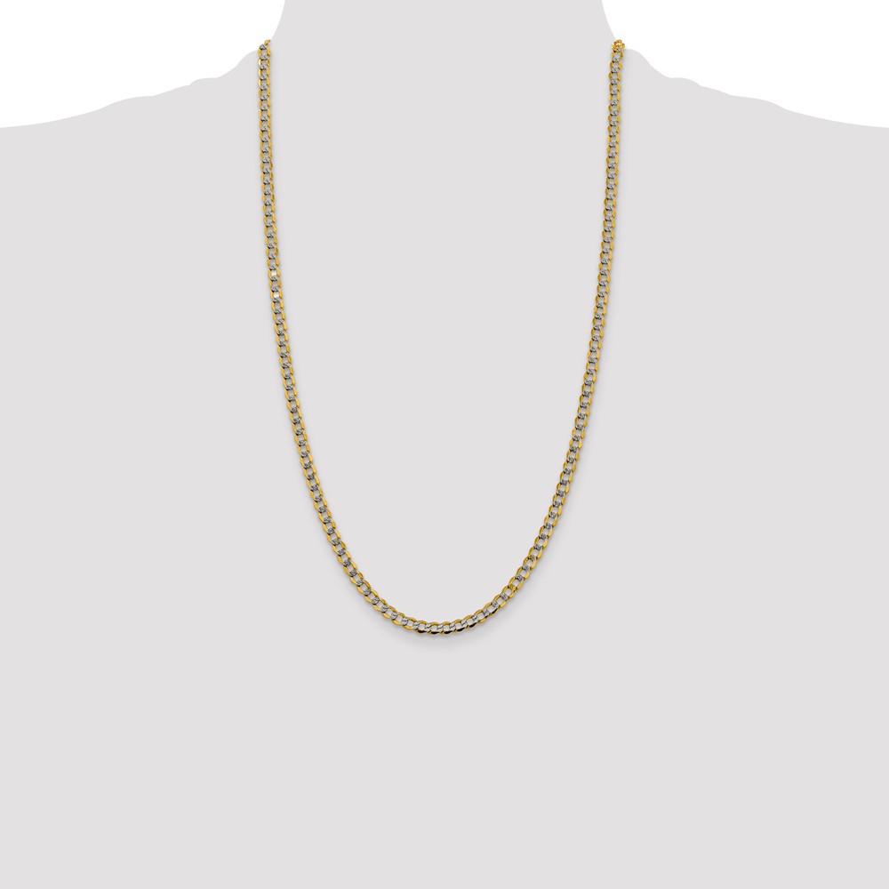 14K 26 inch 4.3mm Semi-Solid with Rhodium PavÃ© Curb with Lobster Clasp Chain (PWF100-26)
