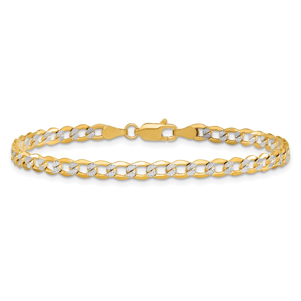 14K 7 inch 4.3mm Semi-Solid with Rhodium PavÃ© Curb with Lobster Clasp Bracelet (PWF100-7)