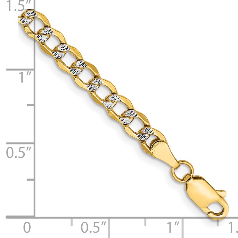14K 8 inch 4.3mm Semi-Solid with Rhodium Pav Curb with Lobster Clasp Bracelet