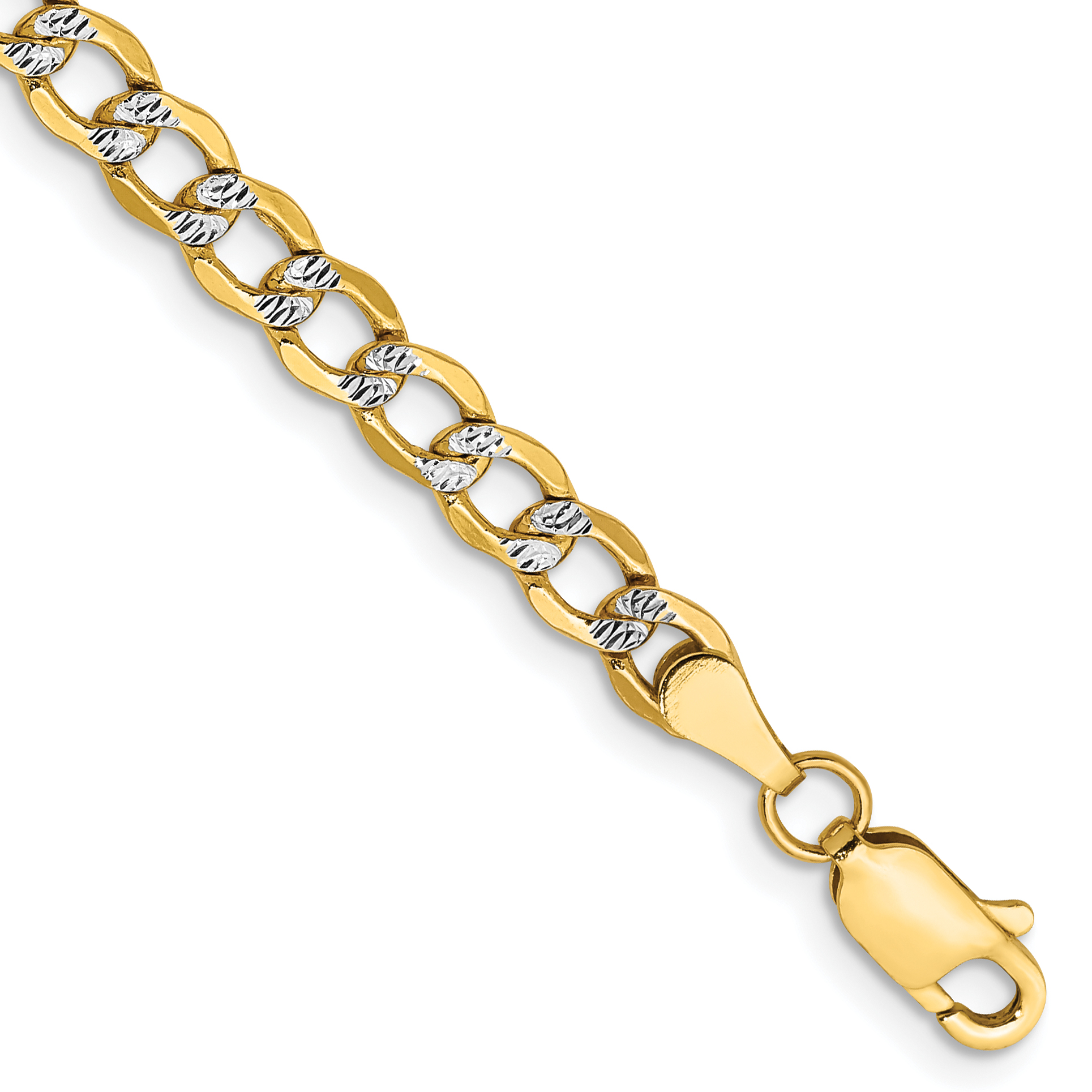 14K 7 inch 4.3mm Semi-Solid with Rhodium PavÃ© Curb with Lobster Clasp Bracelet (PWF100-7)