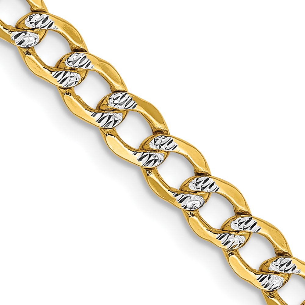 14K 18 inch 4.3mm Semi-Solid with Rhodium PavÃ© Curb with Lobster Clasp Chain (PWF100-18)