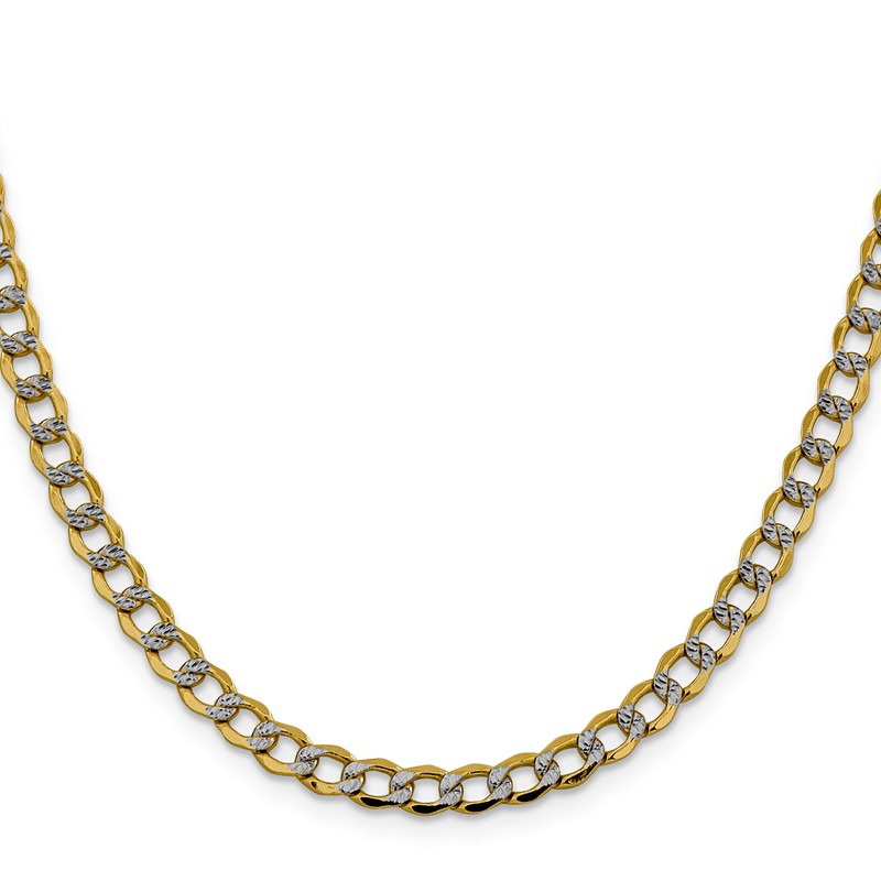 14K 16 inch 5.2mm Semi-Solid with Rhodium Pav Curb with Lobster Clasp Chain