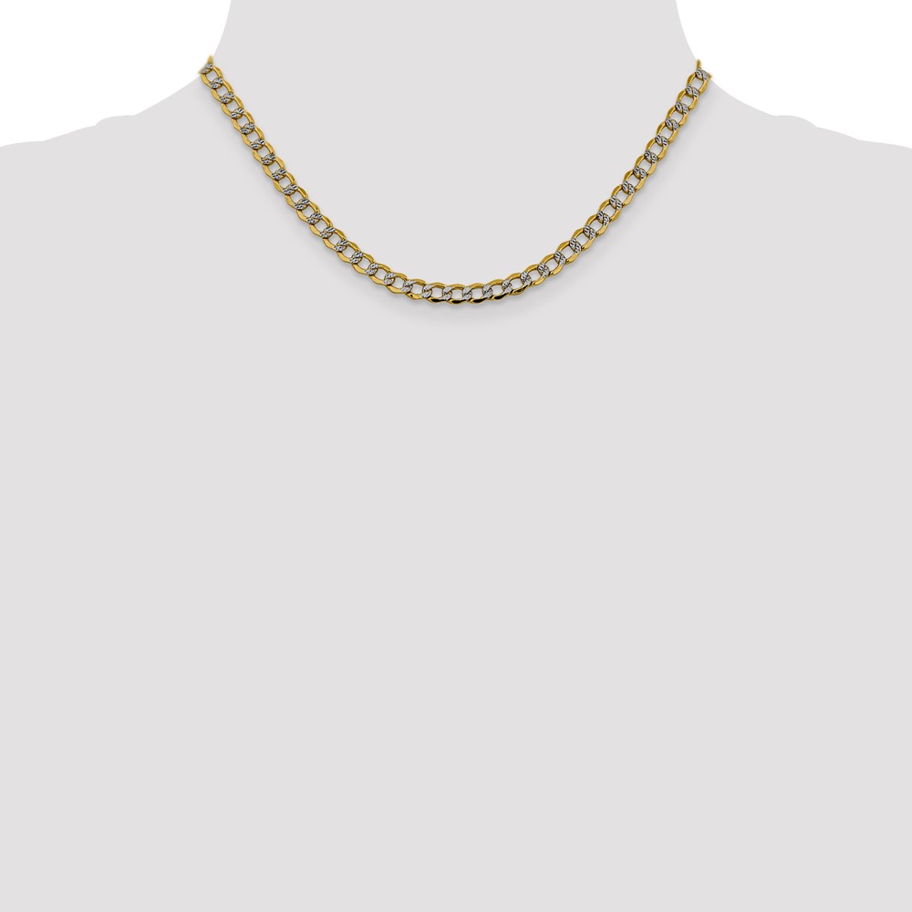 14K 16 inch 5.2mm Semi-Solid with Rhodium PavÃ© Curb with Lobster Clasp Chain (PWF120-16)