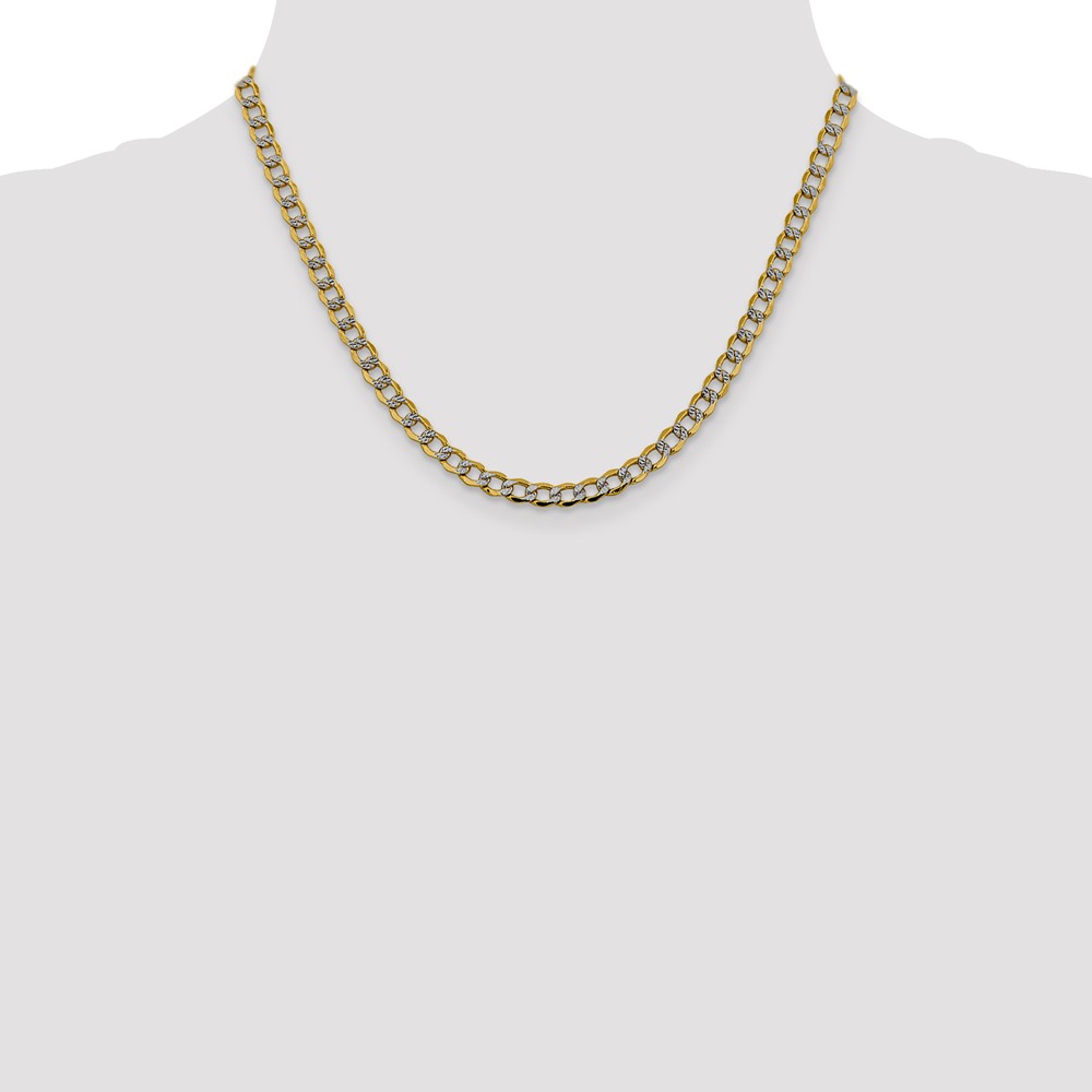 14K 18 inch 5.2mm Semi-Solid with Rhodium PavÃ© Curb with Lobster Clasp Chain (PWF120-18)