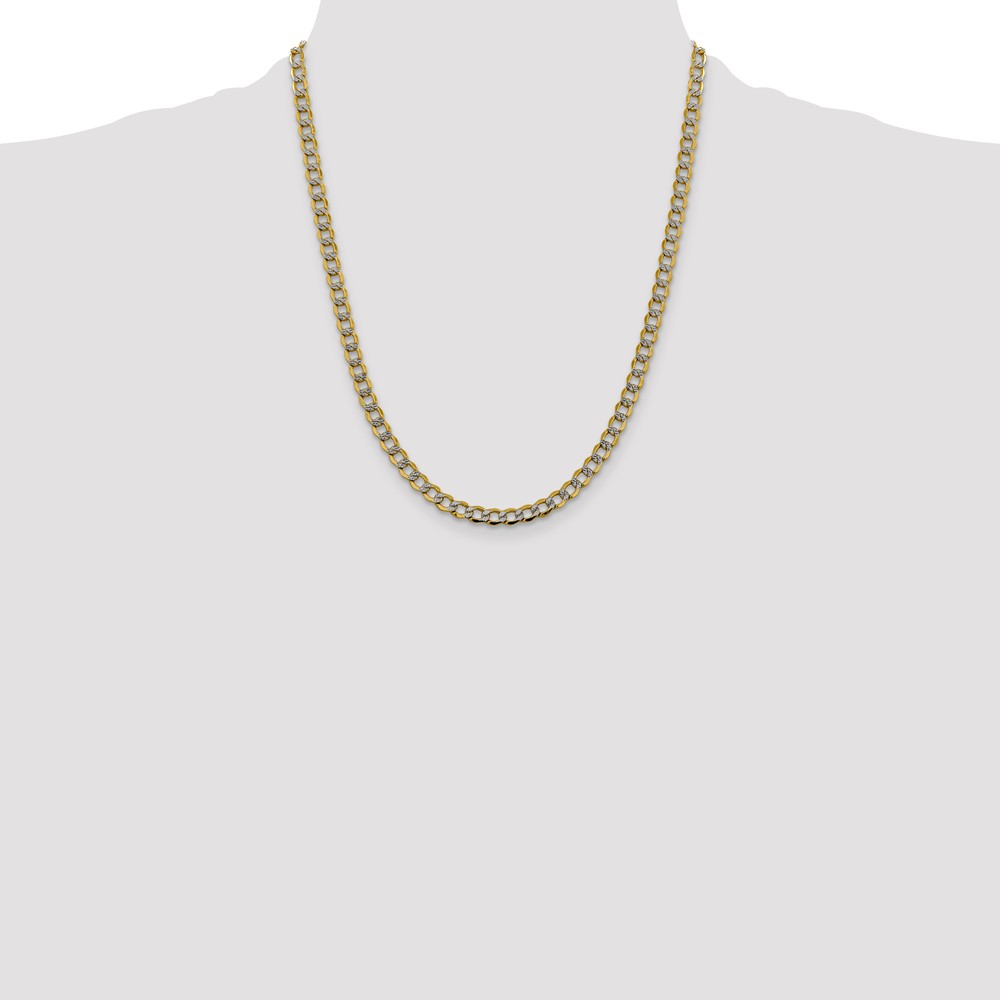 14K 22 inch 5.2mm Semi-Solid with Rhodium PavÃ© Curb with Lobster Clasp Chain (PWF120-22)